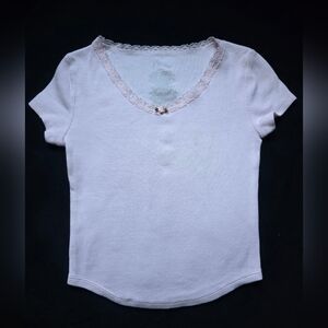 Cute Light Pink Lace Trim Top